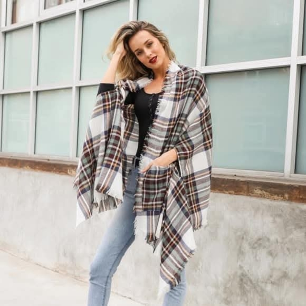 Plaid Fringe Shawl Wrap